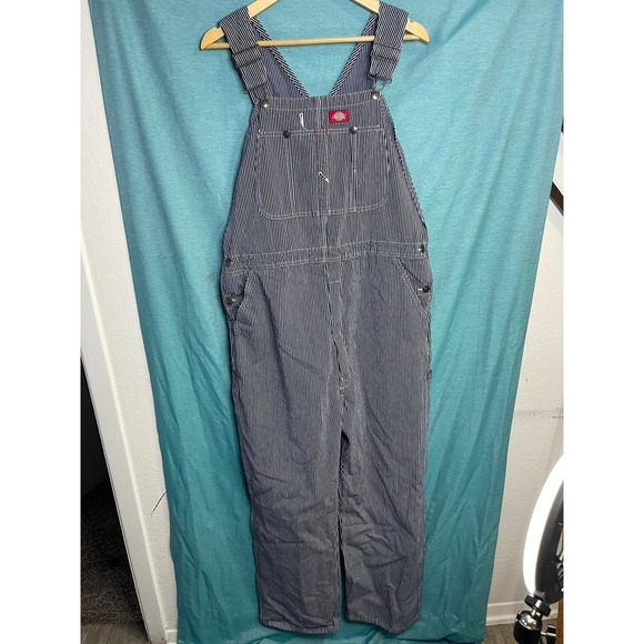 Vintage Dickies Men's Coverall Bib Overall Workwear Cotton Stripe Adjustable